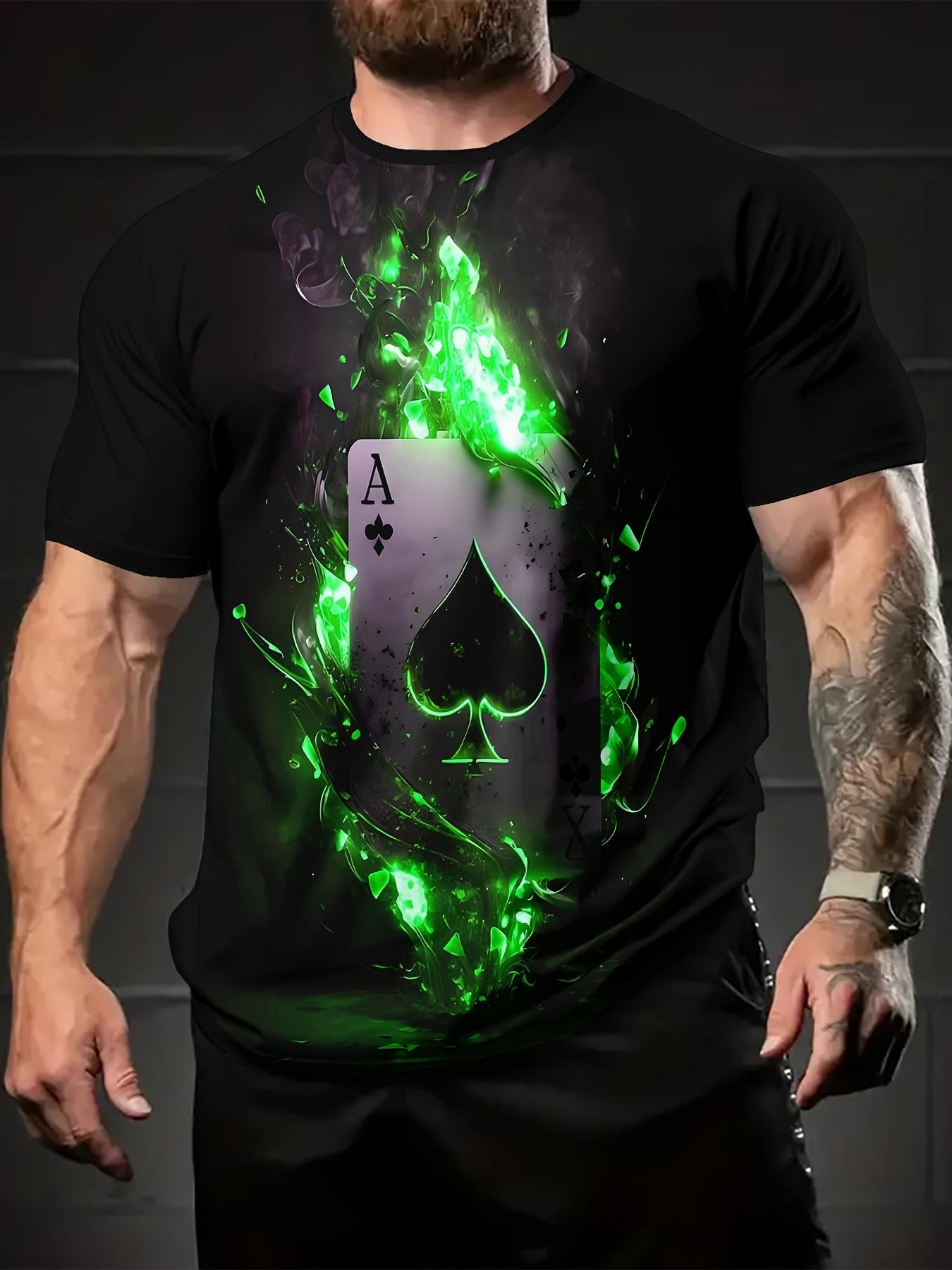 

[Everyday Comfort] Мужская летняя повседневная спортивная футболка с принтом 3D Flame and Spade A, короткий рукав, круглый вырез, легкий полиэстер 6XL