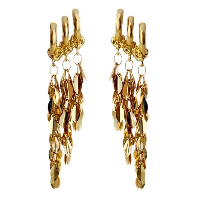 Cercei Lungi Eleganti cu Ciucuri din Frunze Aurii pentru Femei