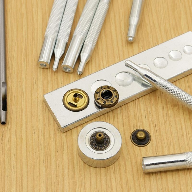 11 Pieces Leather Puch Tool Set Leather Craft Tool with Base Leather Punch Snap Kits Leather Craft Punch Hole Tool Kits