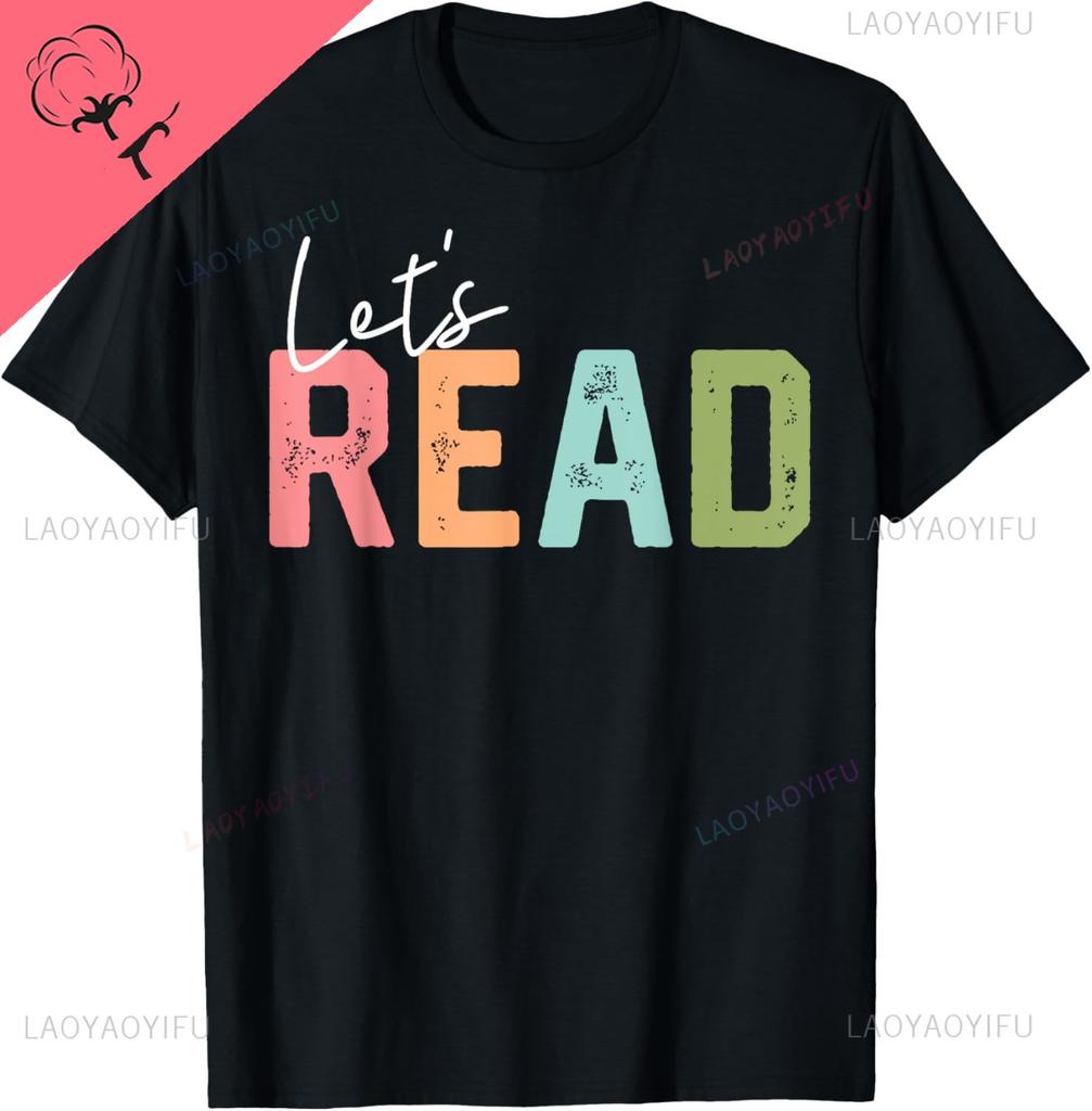 Lets Read Book Lovers Book Nerd Bookworm TShirt Cotton Mens Clothing Tops Funny Shirt Graphic T Shirts Camisas Streetwear