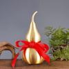 Feng Shui Decor Statue,Wu Lou Brass Gourd,with Red Luck Strip for Ideal Home Decoration,Collectible Figure Charm Amulet,6.36inch Tall,Full Brass,Hu