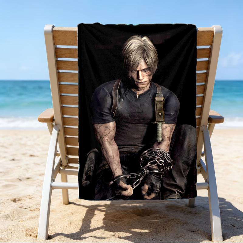 proof beach towel with a Resident Evil Leon S. Kennedy2 pattern - soft,absorbent,quick-drying,machine washable - perfect for swimming,camping,bathing