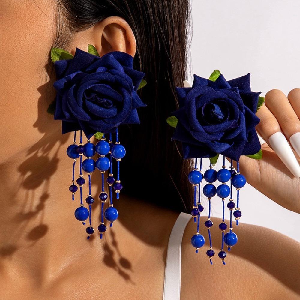 Bohemia Long Tassel Earrings Multicolor Large Flower Earrings Flower Pendant Earrings Women