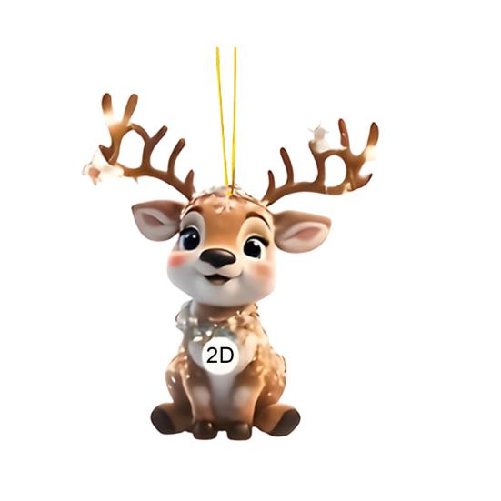 

2D Плоский Олень Автомобильный Шарм для Зеркала Заднего Вида Акриловый Мультяшный Лось Рождественская Елка Подвесное Украшение Автоаксессуары для Окна Стены D