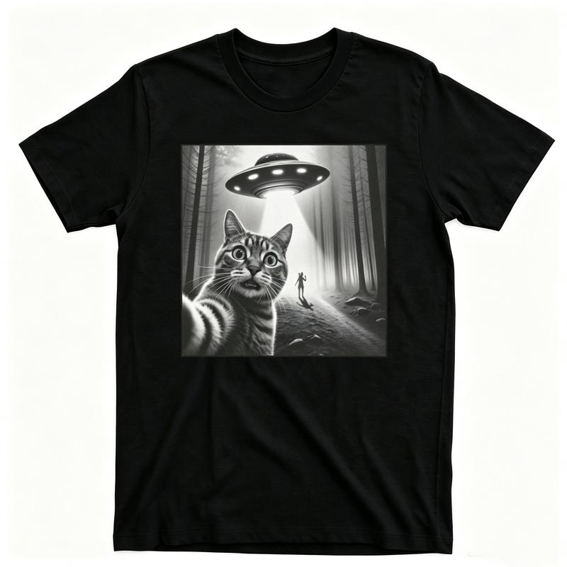 Bigfoot Ufo Selfie Shirt Alien Spaceship Sasquatch Cryptid Fun Graphic Tee Vintage Graphic Short Sleeve Halloween Party Tops