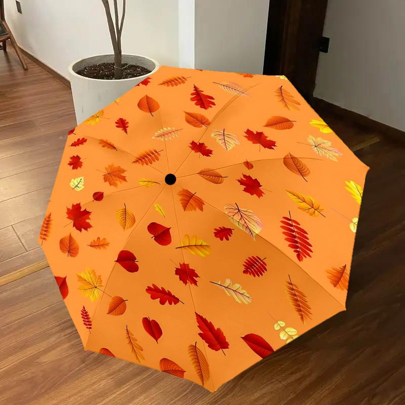 1PC Autumn Leaves Automatic Open/Close Umbrella Compact Folding Umbrella with 8-Rib Shaft lightweight esign, Highquality Fabric1206A