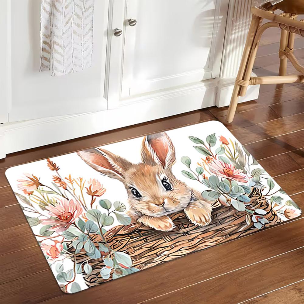 Spring Bunny Watercolor Print Decoration,Carpet,Living Room,Bedroom, Non-slip,Square rug