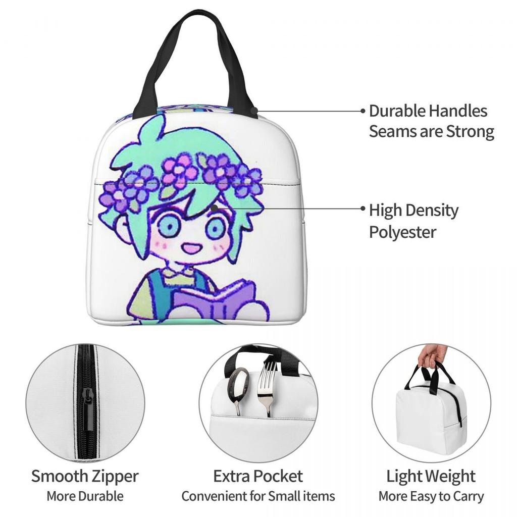 Cute Basil Omori Emote Insulated Lunch Bag for Women Children Leakproof Food Boxes Thermal Lunch Box Tote