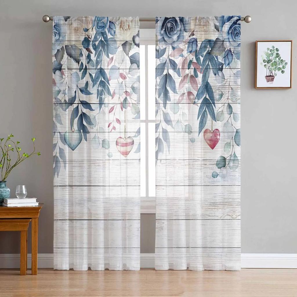 Rose Flower Leaves Tulle Curtains For Living Room Sheer Curtain For Bedroom Kitchen Blinds Voile Curtains