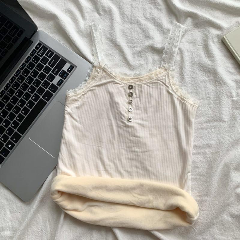 Ciepła kamizelka halter damska plus size na jesień i zimę z pogrubioną podszewką z polaru i koronkową podszewką, bluzka damska bez rękawów