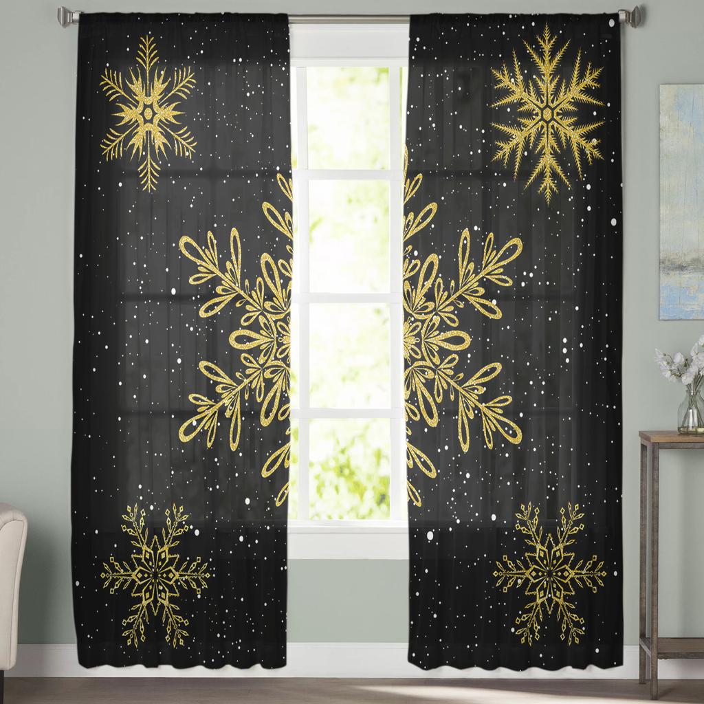 Crăciun Negru Galben Fulgi de Nea Sufragerie Tulle Transparent Perdele pentru Fereastră Dormitor Decor Bucătărie Voal Draperii Perdele