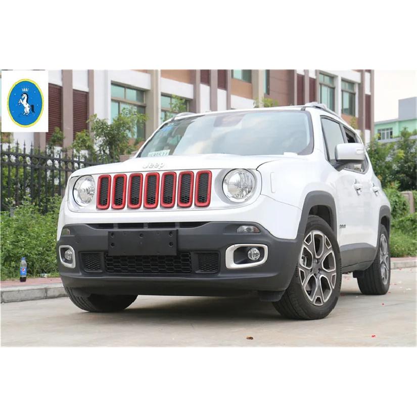 Yimaautotrims Auto Accessory Front Face Mesh Grille Cover Front Grille Ring Trim 7 Pcs ABS Fit For Jeep Renegade 2015 - 2018