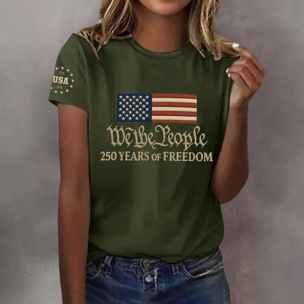 Pulôver casual feminino com decote redondo e manga curta, camiseta estampada