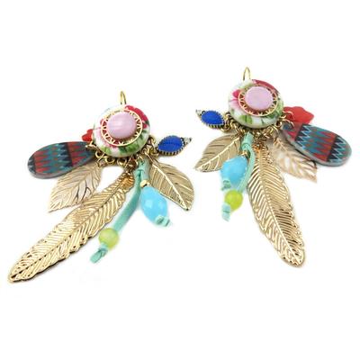 [P8399] - Multicolored Gold 'Lilipoupettes' Designer Earrings - 75x30 Mm