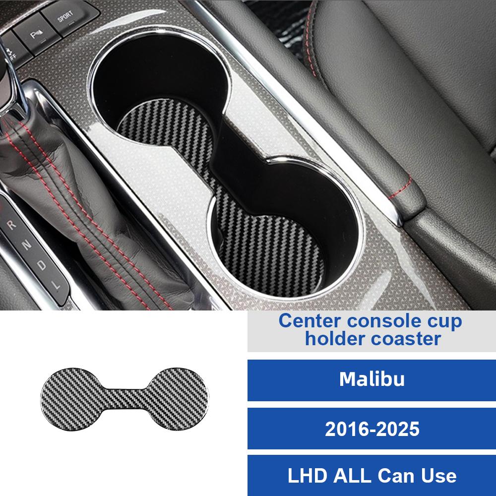 For Chevrolet Malibu 2016-2025 LHD Center Console Cup Holder Mat Black Carbon Fiber Anti Slip Pad Interior Accessories Upgrade