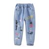 3-12 Years Kids Graffiti Hole Loose Jeans Elastic Waist Denim Pants