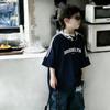 Boys Summer Cotton Short Sleeve T Shirt Letter Print Three Stripes Trendy Casual Top For Big Kids