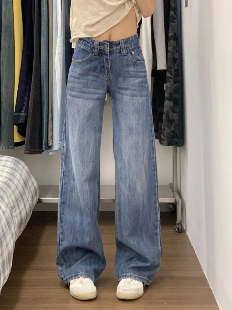 

Джинсы скинни широкие ретро-стиля женские весенне-летние выстиранные со средней посадкой прямые повседневные волочащиеся брюки джинсы для женщин длинные джинсовые брюки 2XL