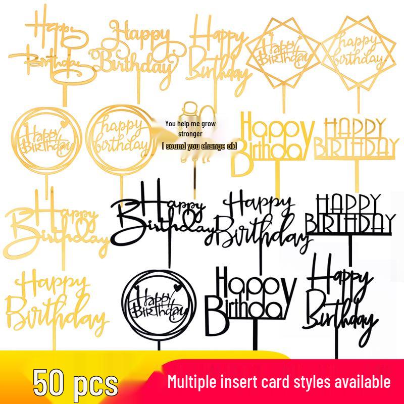 50 Stück Goldene Acryl-Kuchenstecker - Geburtstag, Festival, Muttertagsfeier