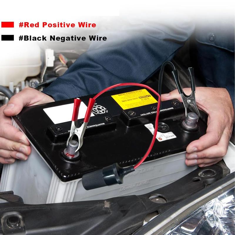 12V Heavy Duty Battery Terminal Clamp Clip Extension Cord Cigarette Lighter Socket Adapter Truck Trailer Motorcycl Outdoor Power