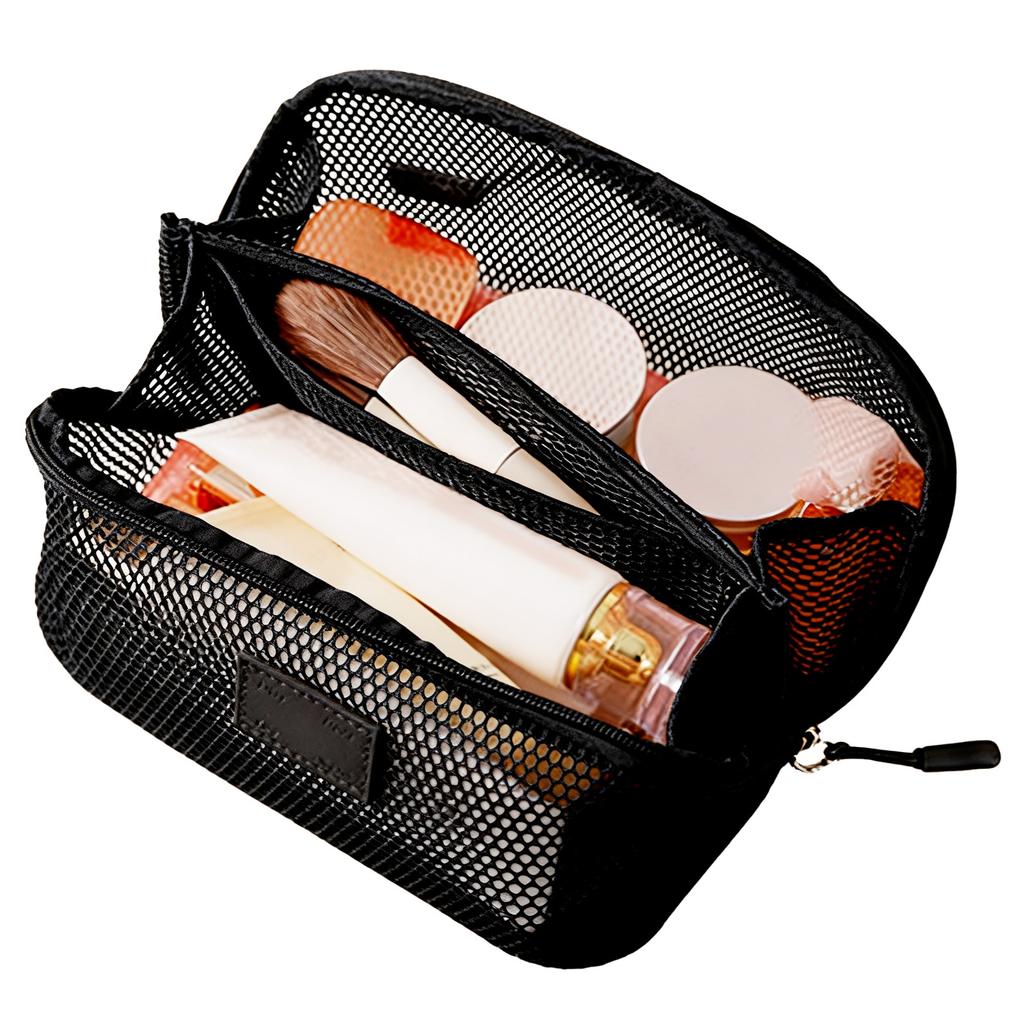 Mesh Makeup Bag Large Capacity Open Flat Toiletry Bag Travel Organizing   Pouch for Women