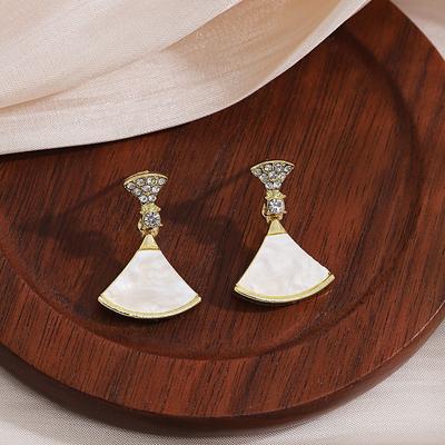 French Retro High-End Temperament Fan Earrings, Light Luxury Opal Exquisite Diamond-Set Earrings For Women