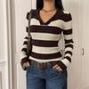 European AW 2026 Retro Knitwear: Women's Striped Lapel Slim Fit Sweater