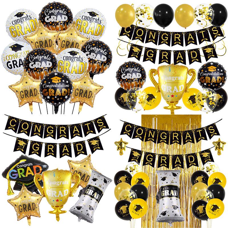 Graduation Season Party Decoration Celebration La Flag Doctor Hat Certificate Spiral Charm Balloon Set Graduation Ceremony Arrangement