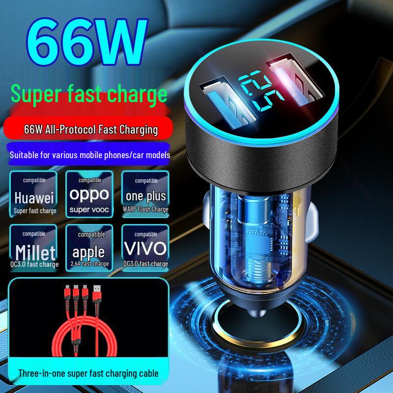 66W/40W Superschnelles Autoladegerät mit Digitalanzeige & Umgebungslicht für Huawei, Apple, Samsung