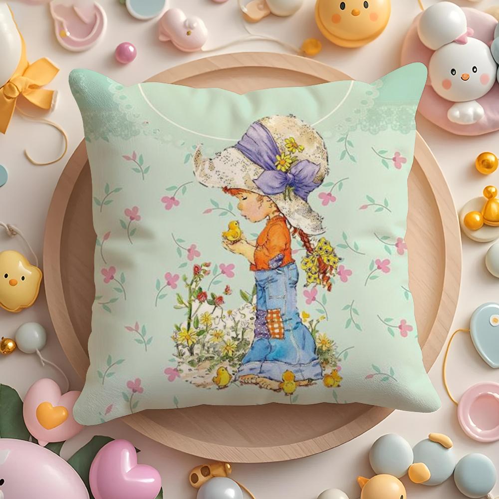 Cute Sarah Kay Girl Cushion Cover Short Plush Double-Sided Printing Home Machine Washable In Warm Winter Pillow Cover
