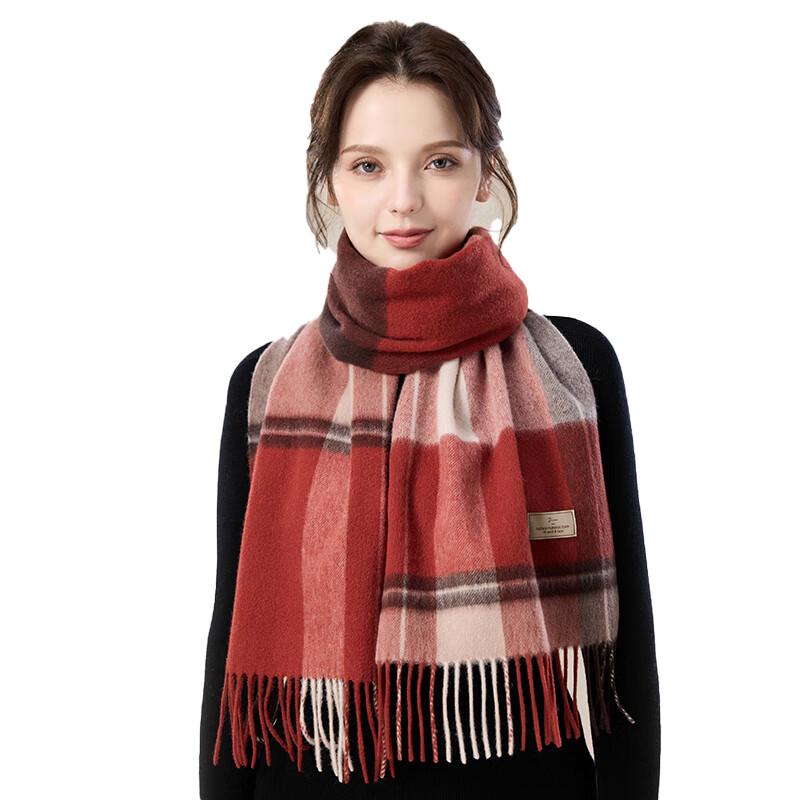 JIUMU Women's Pure Wool Red Scarf