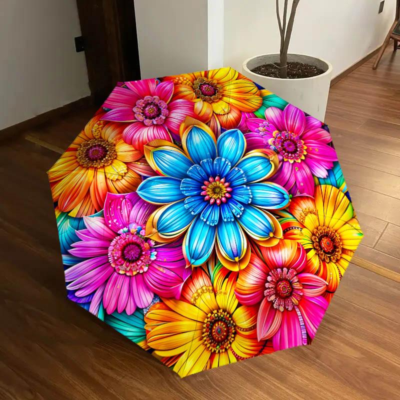1pc Colorful Floral Mandala Pattern Umbrella with Plastic Handle,Suitable for All Seasons Home Travel Outdoor UmbrellaDD1467