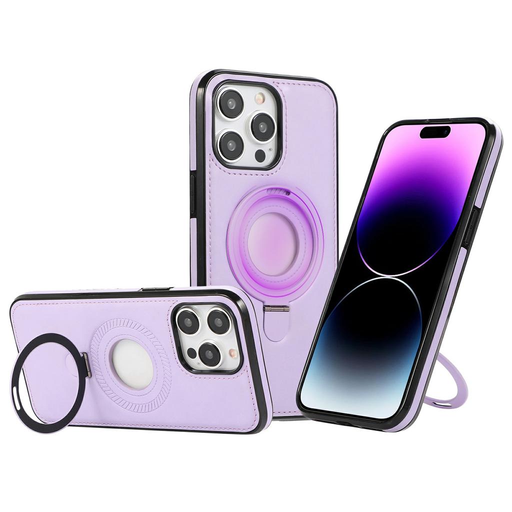 For iPhone 14 Pro Case Magnetic Kickstand PU Leather Coated PC + TPU Phone Cover