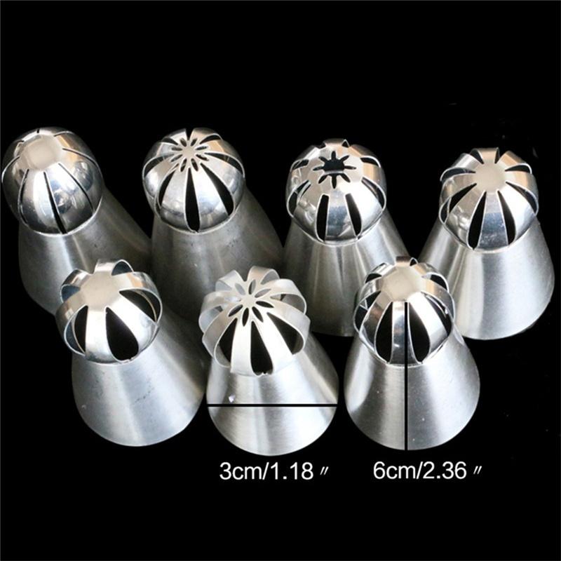 7pcs Russian Spherical Ball Stainless Steel Icing Piping Nozzle Pastry Tips Fondant Cupcake Baking T
