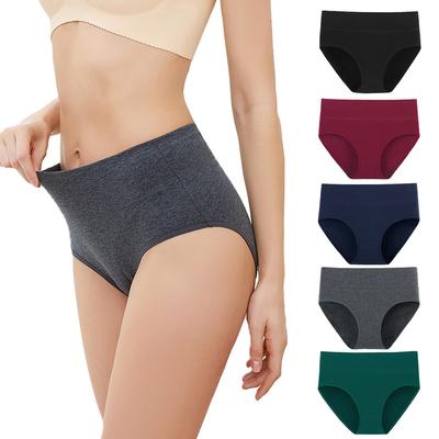 US Size Large Size Women's High Waist Cotton Panties Soft Breathable Panties Elastic Briefs Seamless Women's Panties