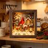 Winter Birthday Present Christmas Snowy Night Light Picture Frame, Vintage Wooden Frame 3D Mini Retro Wood Photo Landscape Lamp, Desktop Atmosphere