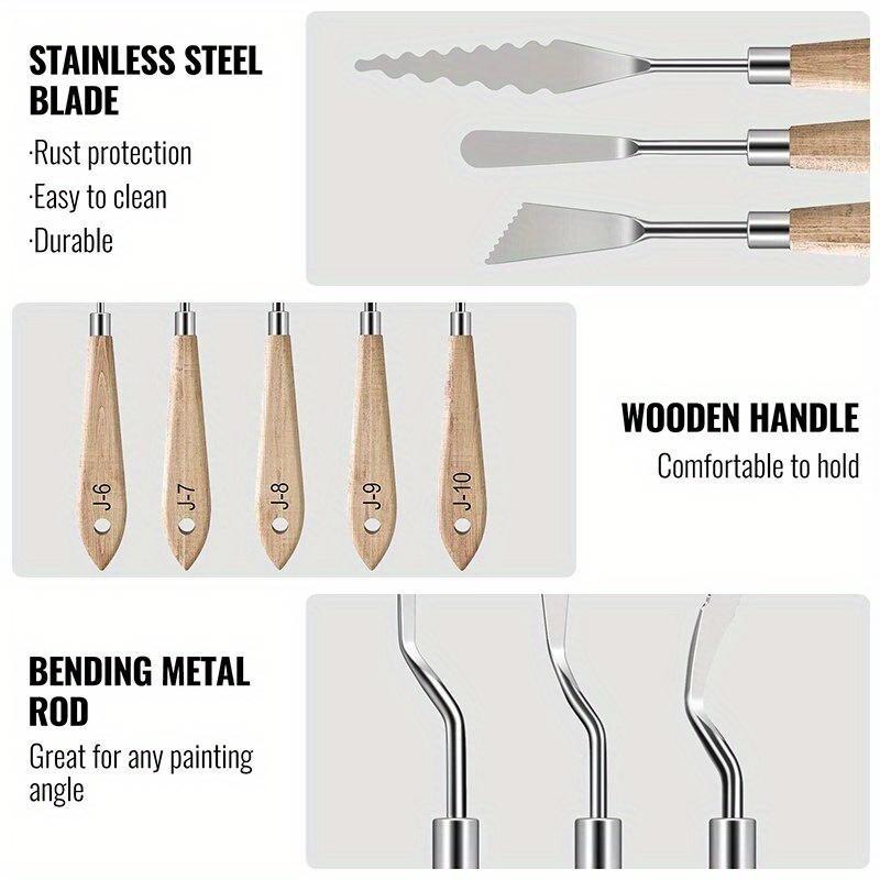 10Pcs/Set Painting Knives with Wood Grip Handle Stainless Steel Palette Knife Set Oil Painting Metal Knives Color Mixing Scraper