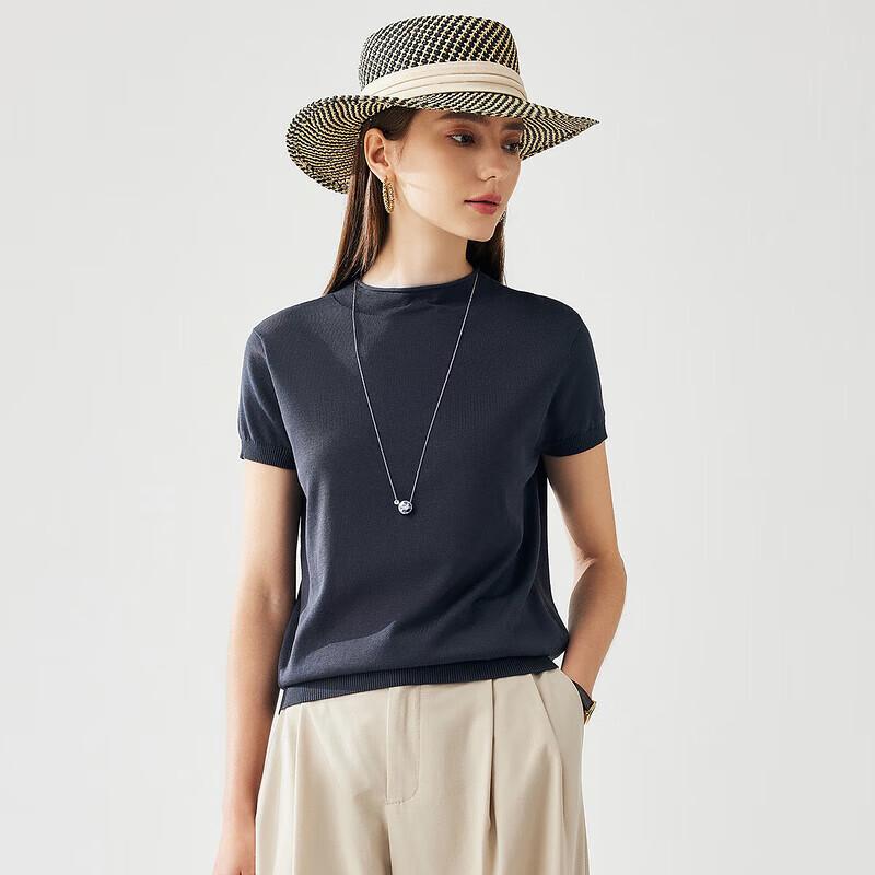 Women's Mulberry Silk Blend Short Sleeve Knit Top