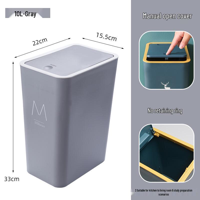 Press-Type Trash Can with Lid for Home, Hotel, or Bathroom