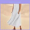 Summer Cotton Linen Sleeveless Dress With Patching For Casual Women