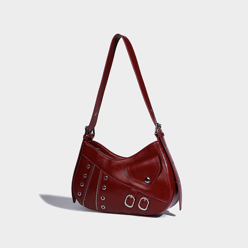 

Niche 2024 Весна Новый тренд Spice Girl Панк Масло Воск Кожа Подмышки Одно Плечо Кроссбоди Женская Сумка красный