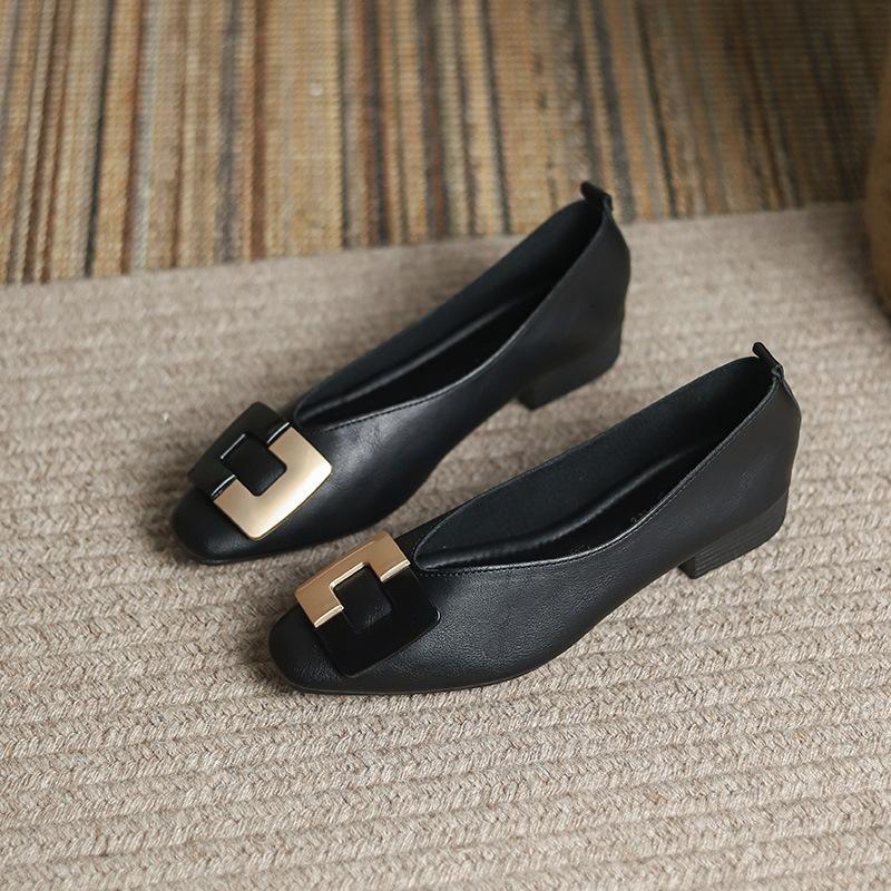 

Туфли женские на плоской подошве Yuexinwang из кожи Huizhou, виноградные, такие же, одинарные, черные, на толстом каблуке, новые весенние туфли Mary Jane 34 чёрный