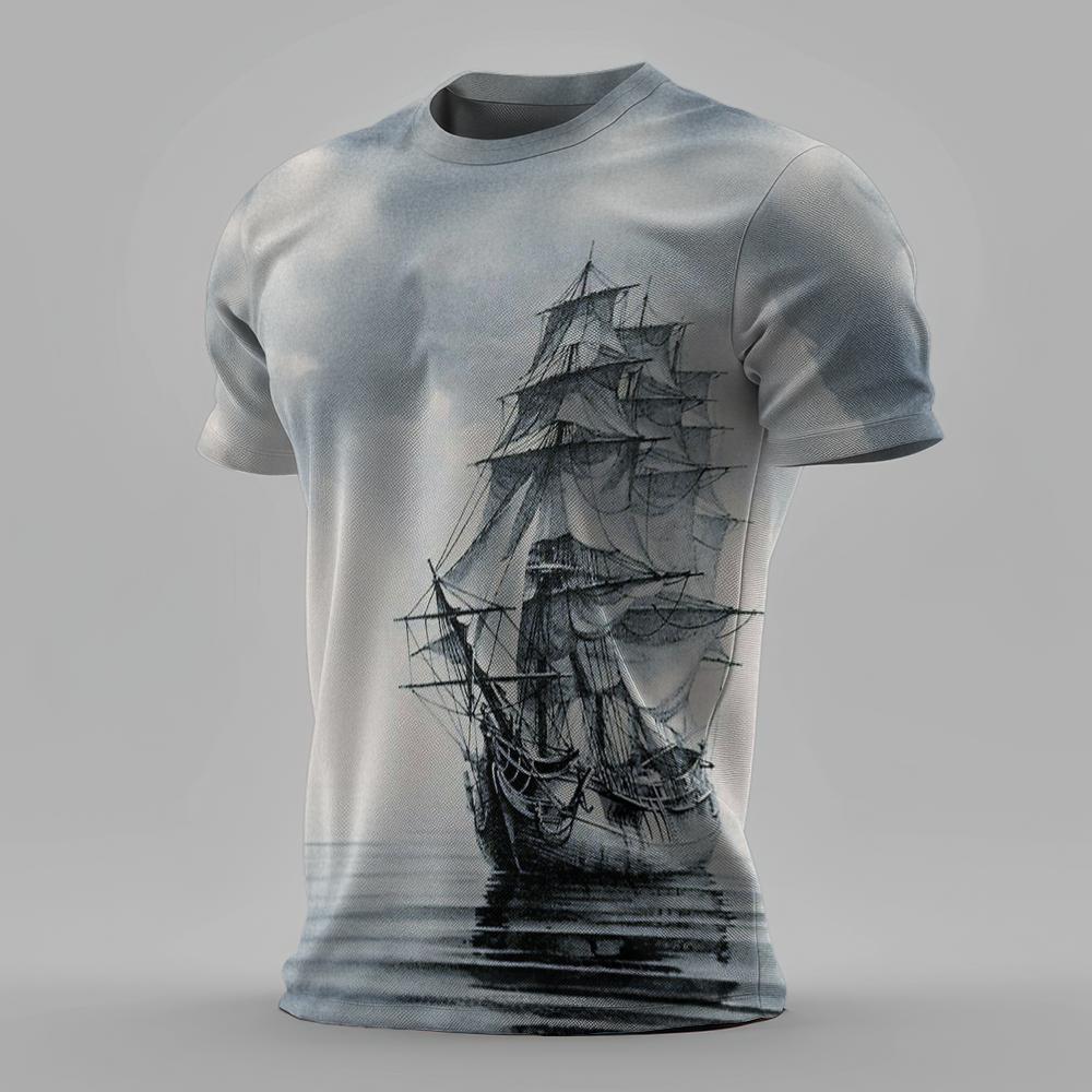 Letní Retro Pánské Tričko Ležérní Tričko s Krátkým Rukávem Potisk Plachetnice Módní Streetwear Pánské Nadměrné Oblečení Pulovr