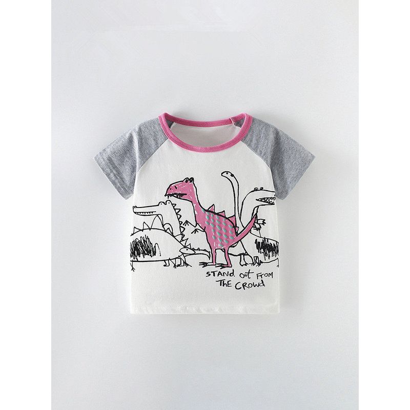 Boys' Dinosaur Pure Cotton Short-Sleeve T-Shirt, Summer Children's Top, Small and Medium-Sized Children's Half-Sleeve Base Shirt, Thin T-Shirt Size 8