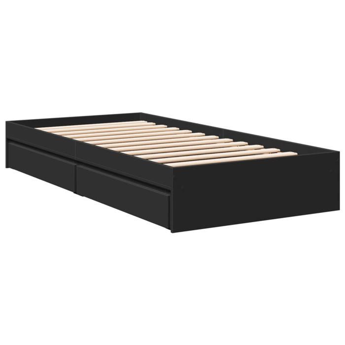 VidaXL Cadre de lit avec tiroirs noir 100x200 cm bois d'ingénierie, lit, lit de rangement, cadre de lit simple, lit simple, 3280672