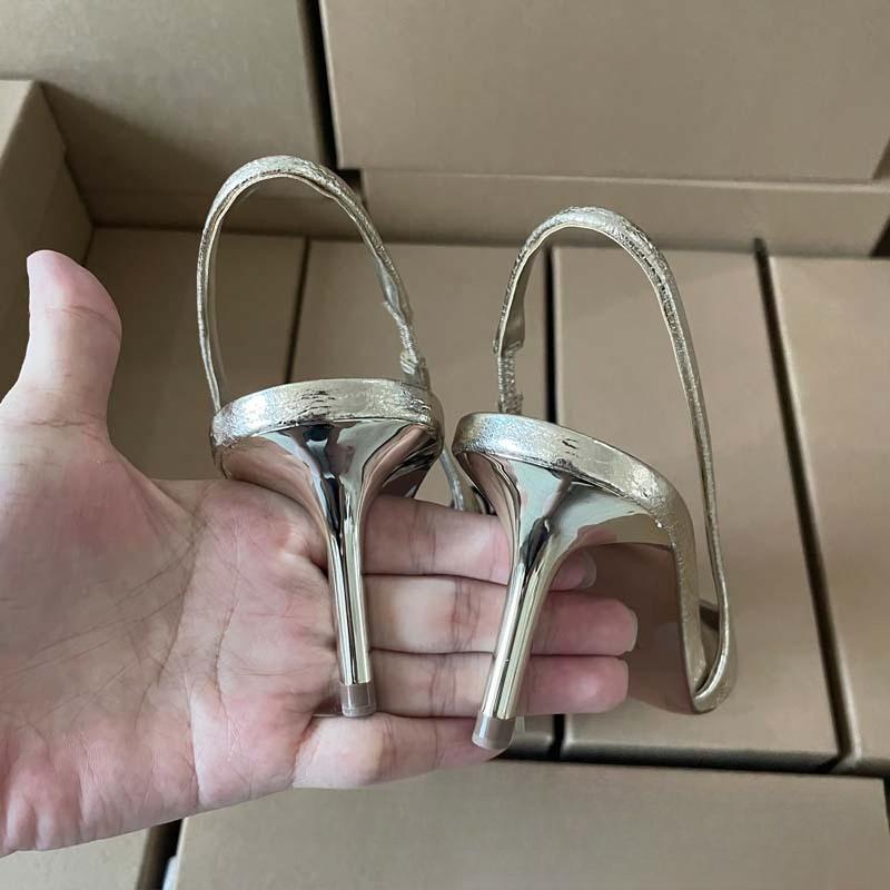 Soleist Slip on Women High Heels Office and Career Shoes Sexy Pointed Toe Concise Design Shiny Gold Evening Party Dress Slingback Pumps