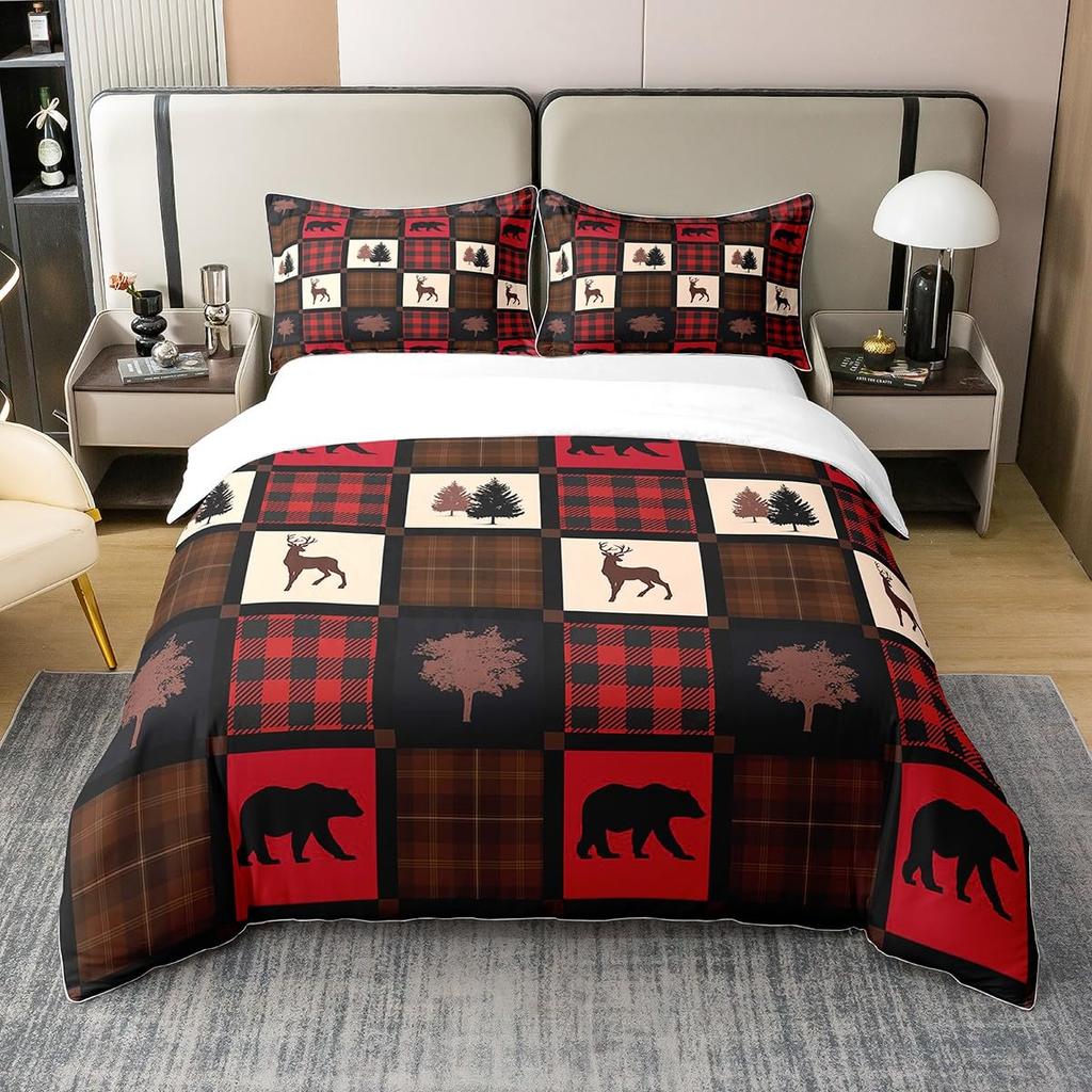 Buffalo Plaid Bedding Collection For Cabin Decor Queen Wild Animal Comforter Cover Duvet Cover Queen King Size Quilt Cover 3 Pieces