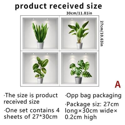 PVC 3D Simulation Green Plant Potted 3D Wall Stickers Living Room Background Study Office DIY Waterproof Decorative Stickers