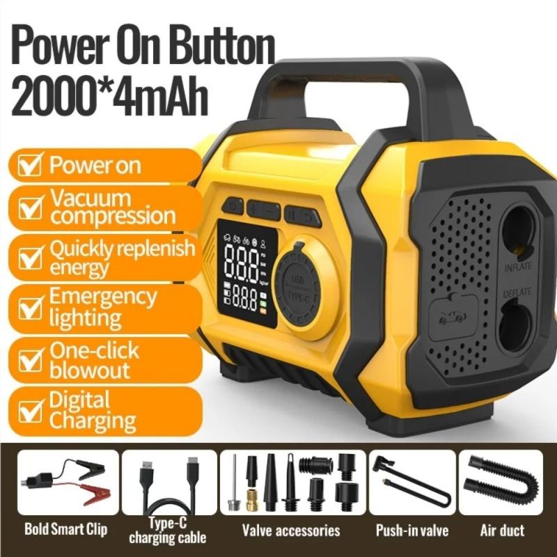 6 in 1 Car Jump Starter 15V with LED SOS Light Air Pump Portable High Pressure Air Compressor For Car/Motorcycle/ Bicycle.