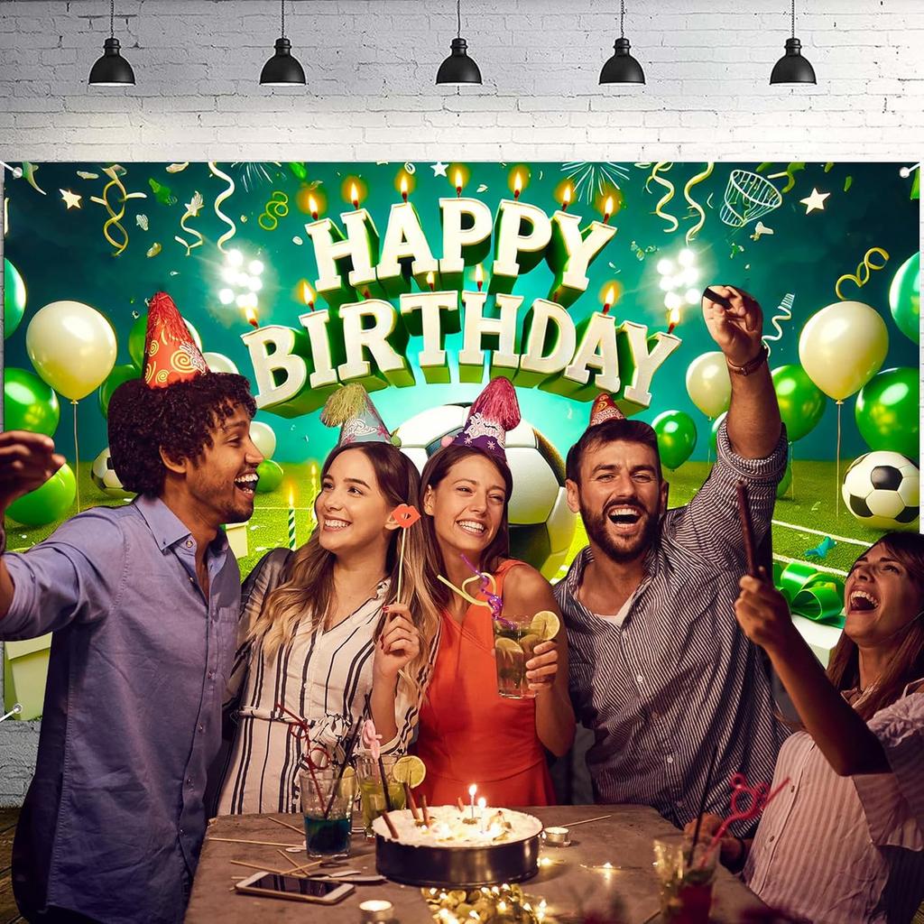 Nuxovilar Soccer Birthday Banner - Sports Theme Party Backdrop with Balls, 71x43 Inch Large Decor for Boys, Kids, Yard Sign, Reble Stadium Background
